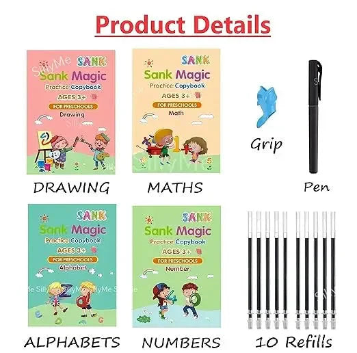 Kids Magic Practice Copybook Set ✍️ Reusable Writing Books for Kids (4 Books + Pen)