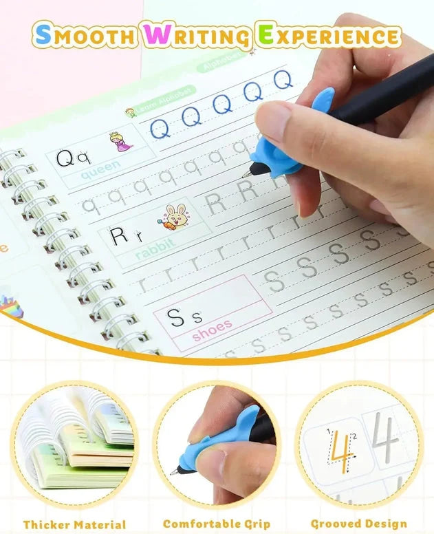 Kids Magic Practice Copybook Set ✍️ Reusable Writing Books for Kids (4 Books + Pen)