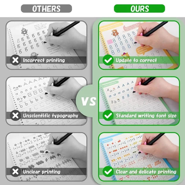 Kids Magic Practice Copybook Set ✍️ Reusable Writing Books for Kids (4 Books + Pen)