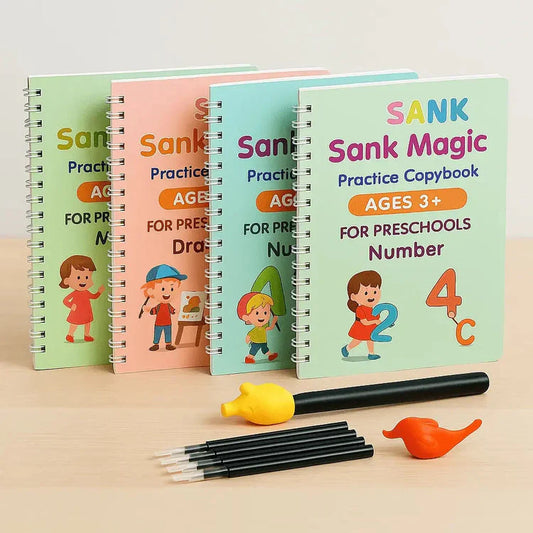 Kids Magic Practice Copybook Set ✍️ Reusable Writing Books for Kids (4 Books + Pen)